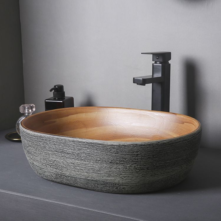 Brown Oval-shape Trough Bathroom Sink Modern Trough Bathroom Sink