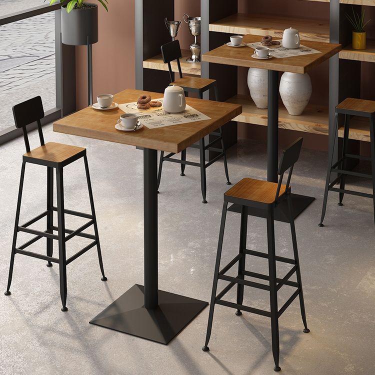 Indoor Industrial Bar Dining Table Square Metal and Wood Bar Table