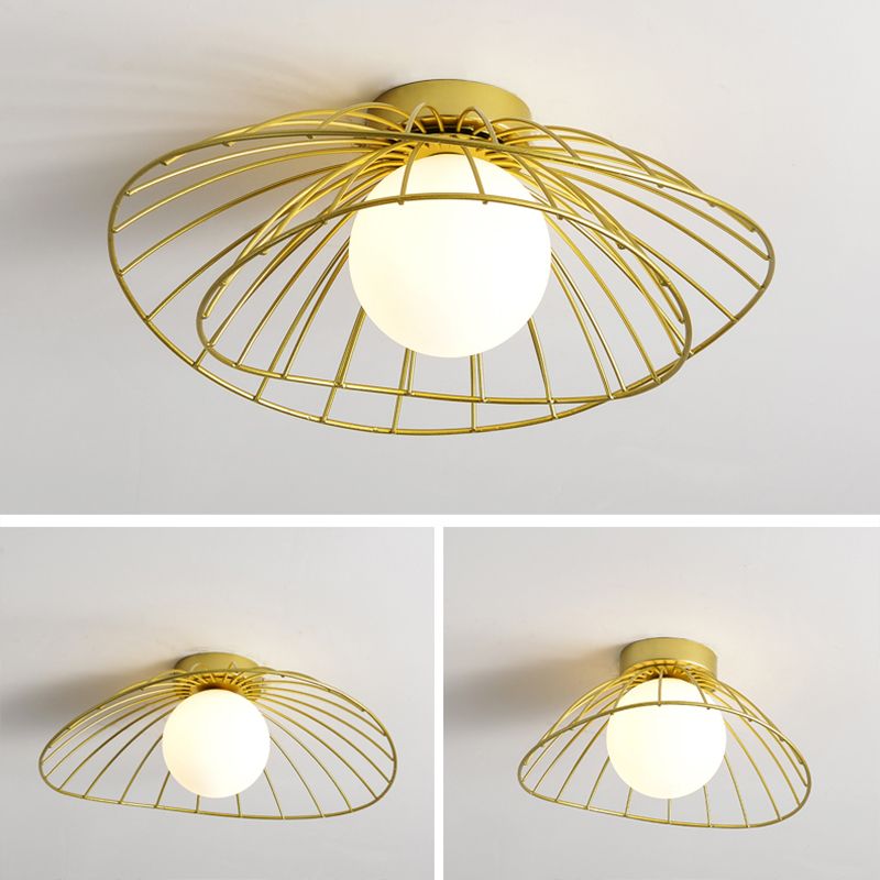 Metal Round Flush Ceiling Light Industrial Style 1 Light Flush Mount Fixture