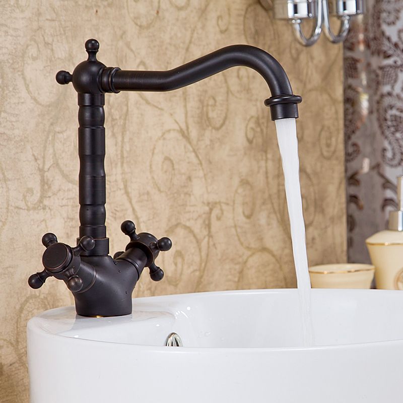 Glam Basin Lavatory Faucet Brass 2 Cross Handles with Water Hose  Bathroom Faucet
