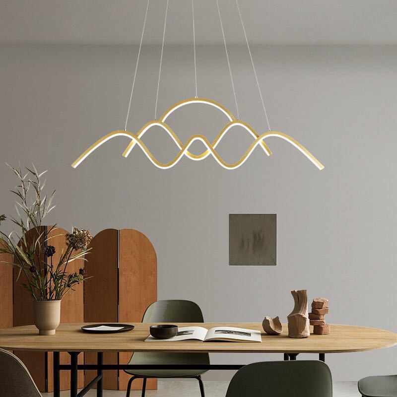 Wavy Island Lighting Ideas Modernist Metallic Gold Ceiling Hang Fixture in Warm/White Light