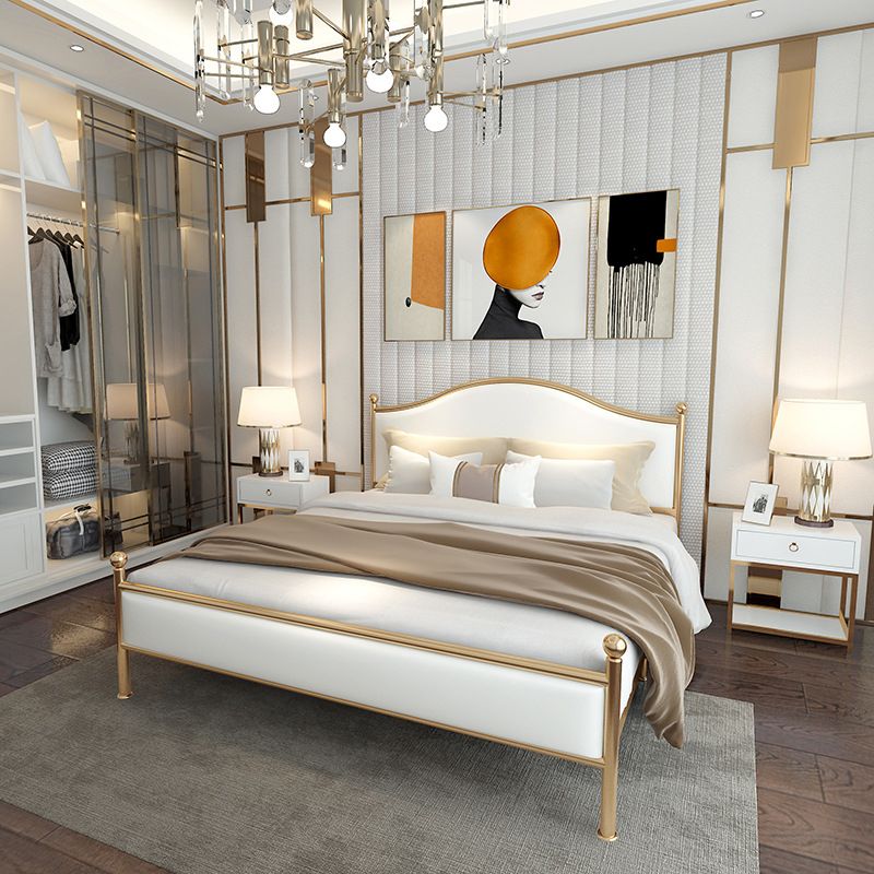 Contemporary Bed Frame Metal Standard Bed with Upholstered Headboard