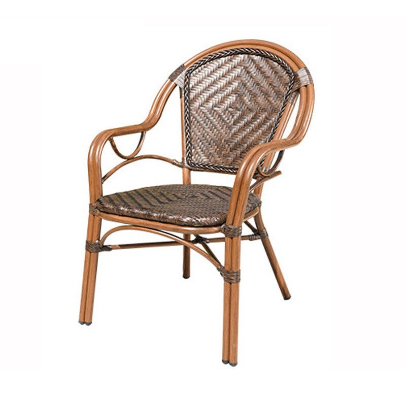 Tropical Patio Arm Chair Wicker Stacking With Arm Outdoor Bistro Chairs