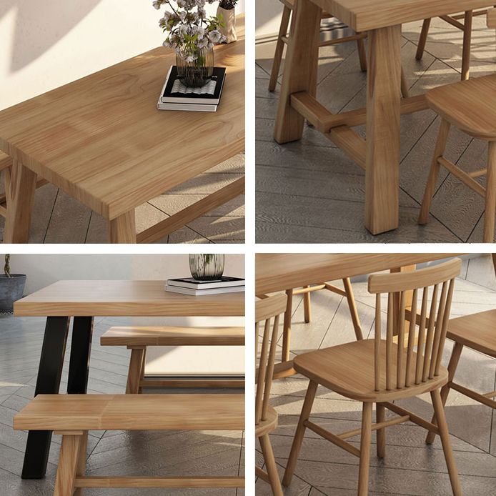 Square Modern Style Dining Room Set Solid Wood Dining Furniture Set with Trestle Table