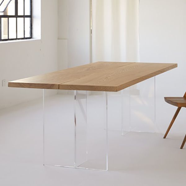Contemporary Rectangle Standard Dining Table Solid Wood Dining Table with Double Pedestal Base