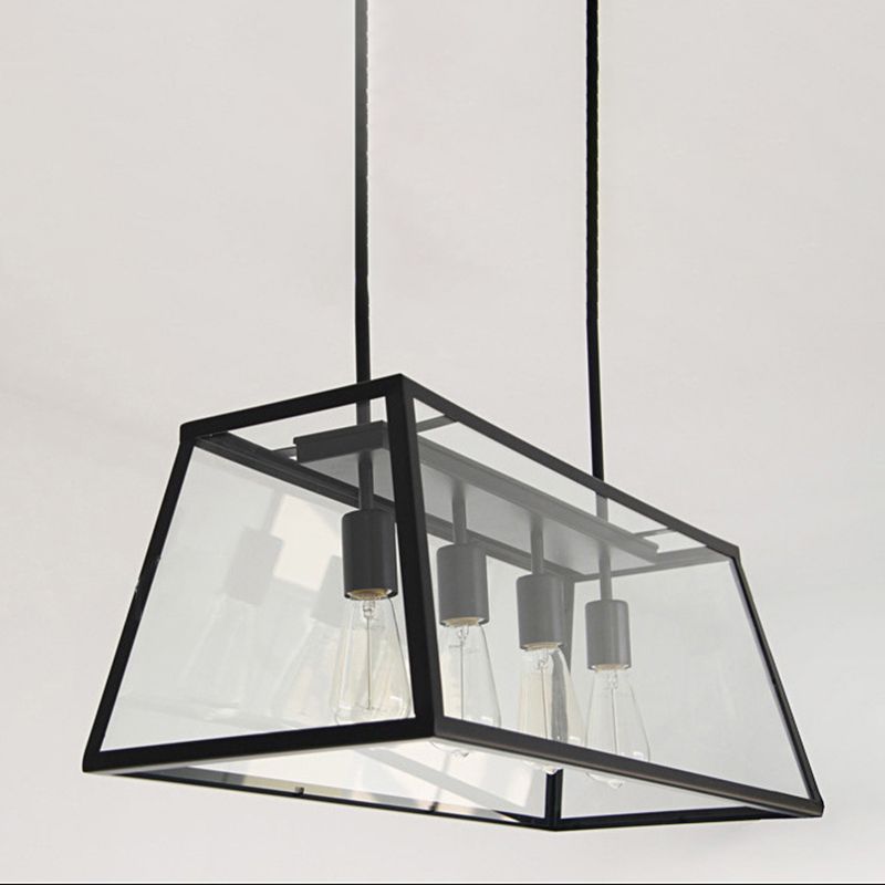 Industrial Style Island Pendant Glass 4 Light Island Light in Black for Restaurant