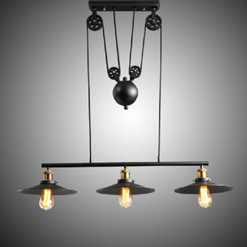 Cone Island Chandelier Industrial Kitchen Island Lighting Metal 3 Light Chandelier in Black