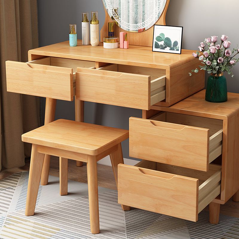 Rubberwood Vanity Table with Stool and 4 Drawers 15.74" Wide Makeup Table