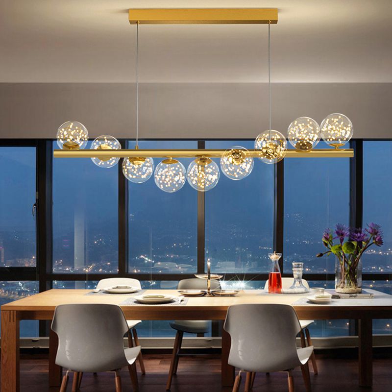 7/9/11-Light Contemporary Golden Kitchen Island Lighting Glass Ceiling Light for Bedroom