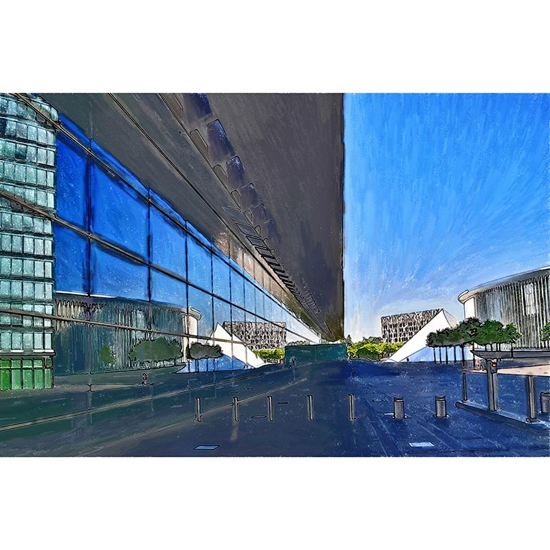 City Building Illustration Wall Mural Moisture Resistant Contemporary Bedroom Wall Covering