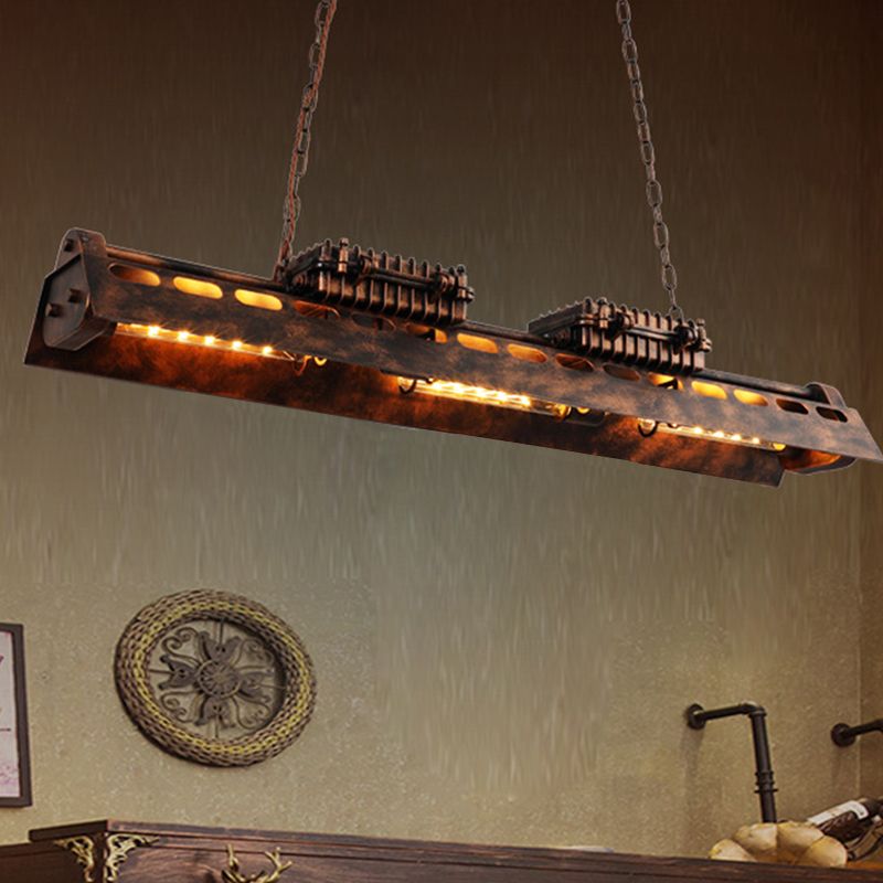 Rust Linear Island Lighting Fixture Vintage Metal 3 Heads Bar Ceiling Pendant Lamp