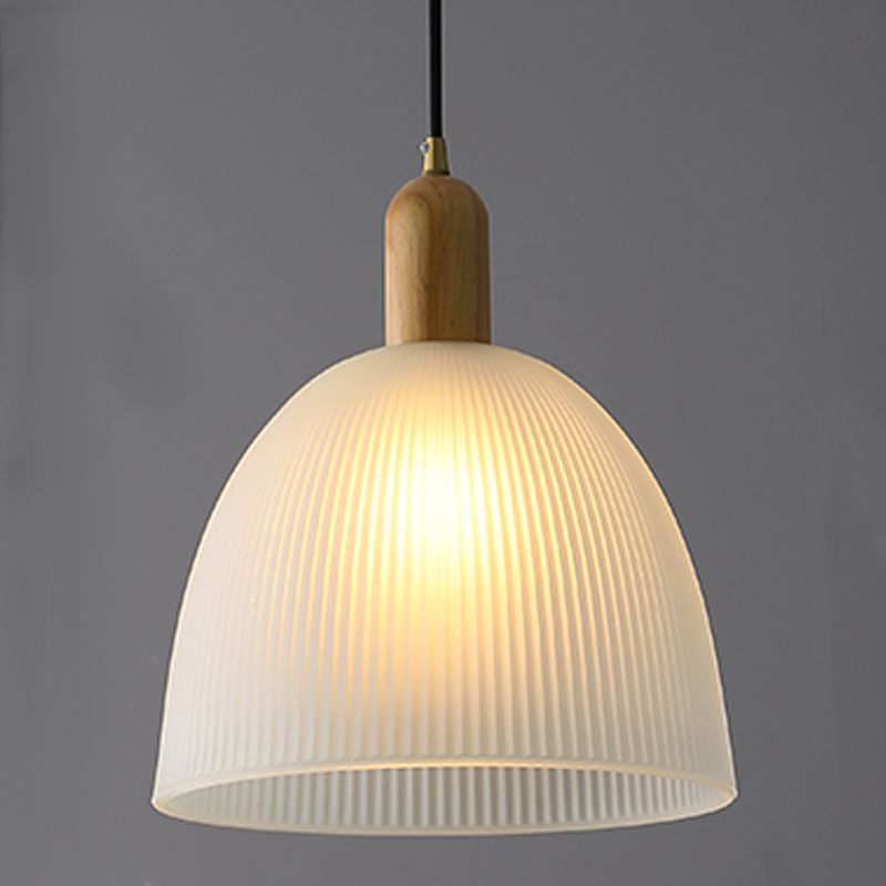 1-Light Cone Shade suspendu lampe, verre coulé contemporain Lumière suspendue avec haut en bois