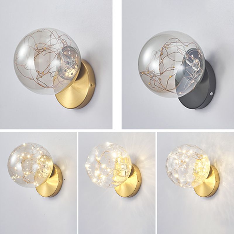 Transparent Glass Orb Mini Wall Lamp Nordic Style Creative LED Light Strings Bedside Light
