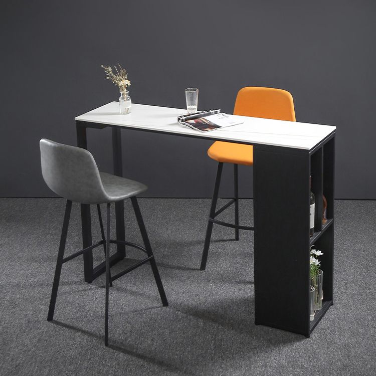 Rectangle Bar Height Pub Table Storage Shelf Sintered Stone Bistro Table