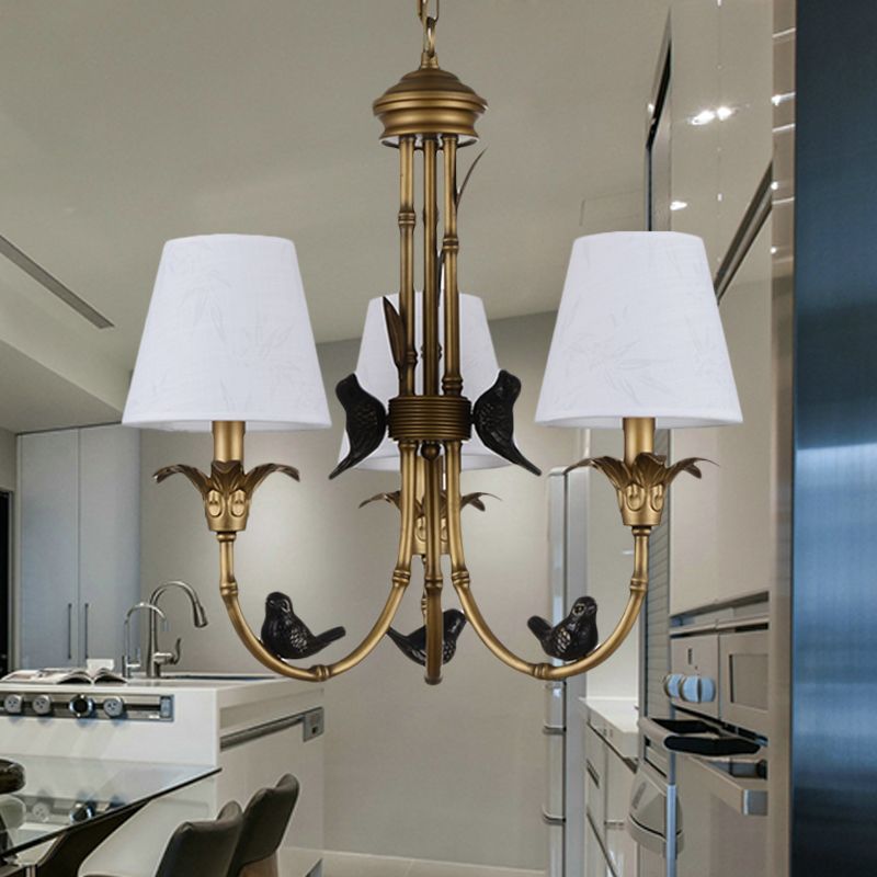 3/6/8 Lights Suspension Pendant Rustic Cone Fabric Hanging Chandelier in White for Living Room