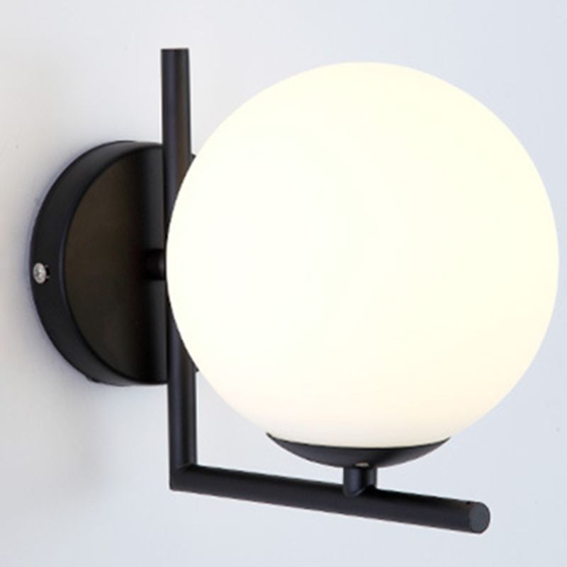 Modern Concise Globe Wall Sconce Wrought Iron Wall Lamp with White Glass Shade