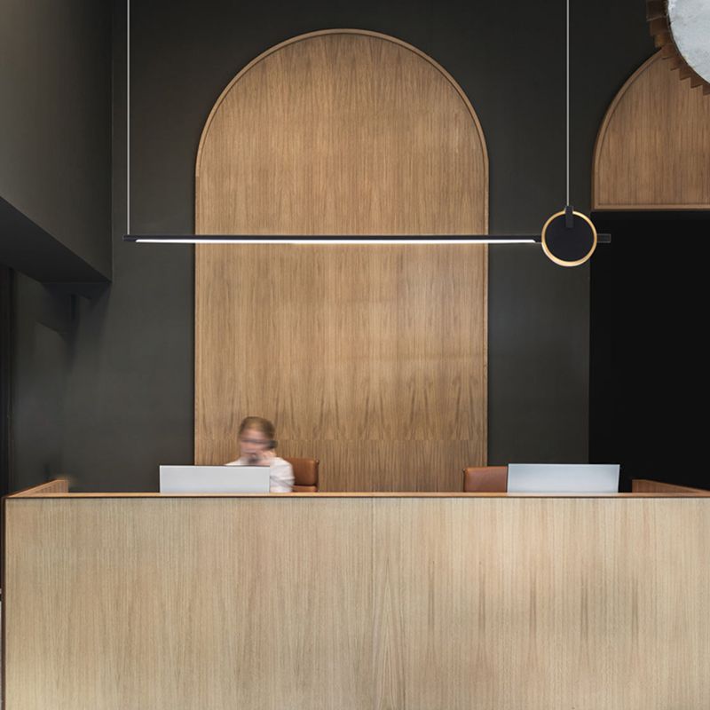 Black metal eiland licht modern 1-head lineair restaurant hangende lamp met acryl schaduw