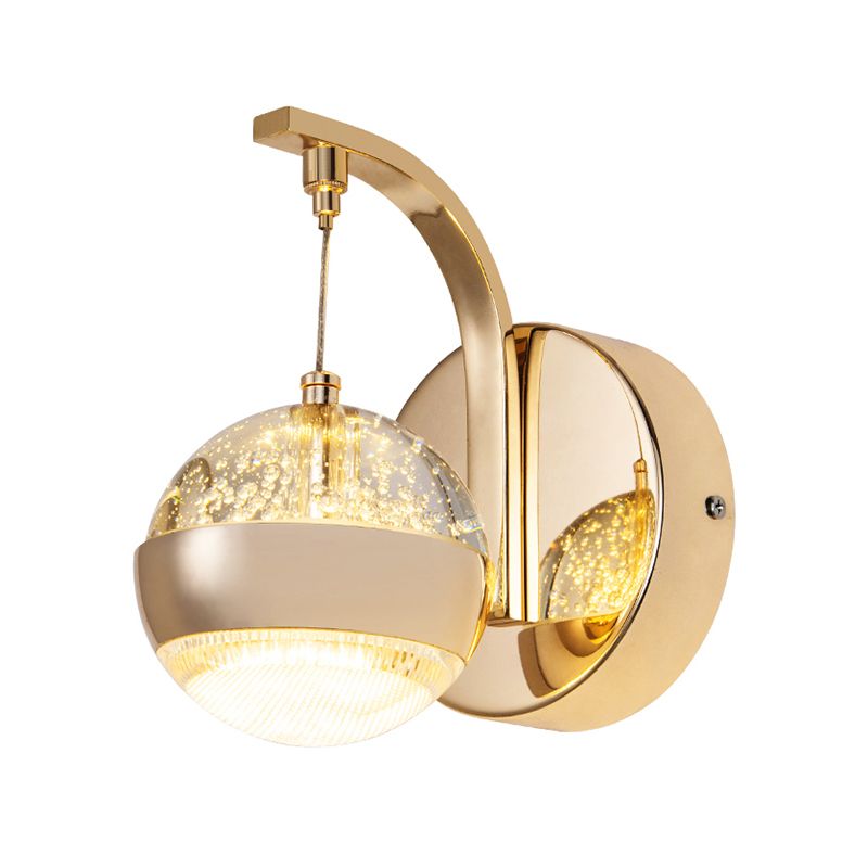Bedroom Sconce Light Fixture Modern Style Gold LED Wall Lighting Fixture with Round Crystal Shade