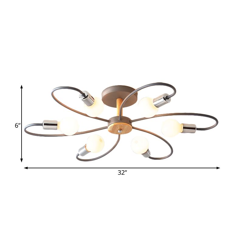 Spoutnik Lampe semi-encastrée contemporaine en métal 3/6/8 lumières Gris/vert Plafonnier semi-encastré avec bras incurvé