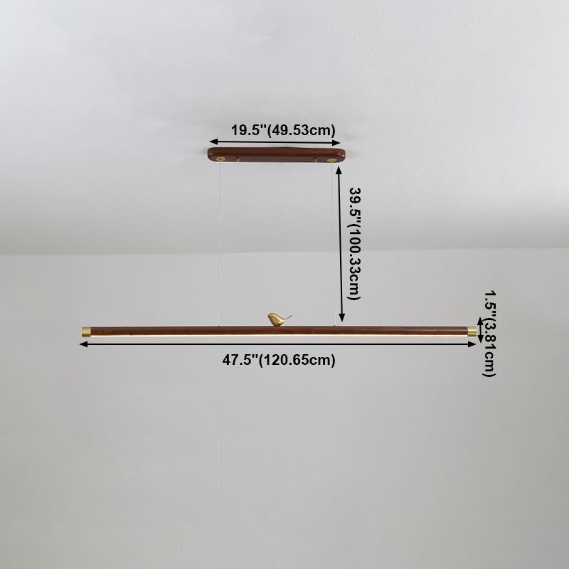 Modern Wood Chandelier Lamp 1-Light Linear LED Island Pendant for Study Room