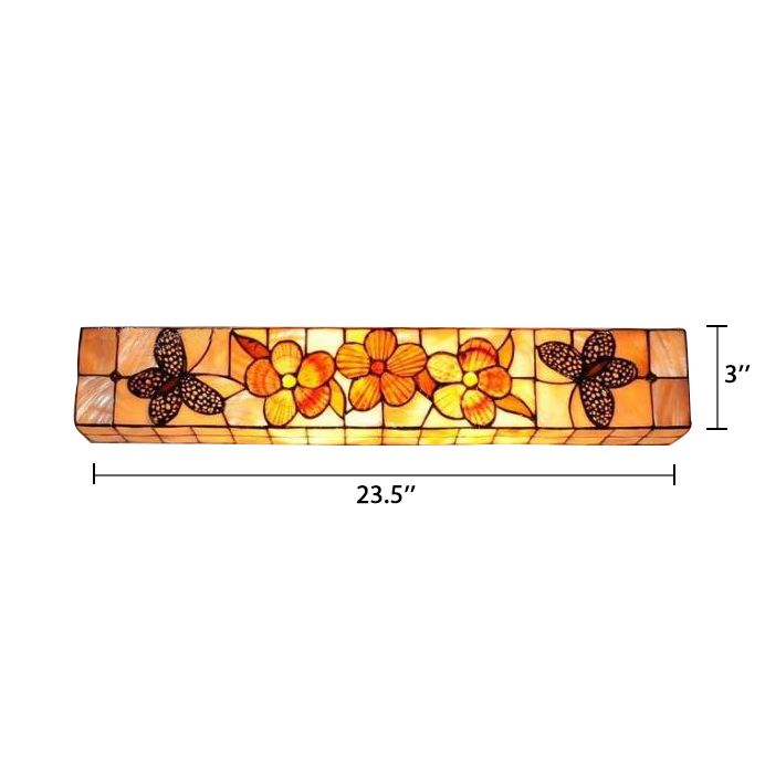 2 Lights Linear Wall Mount Light Rustic Shell Wall Lighting with Flower and Butterfly