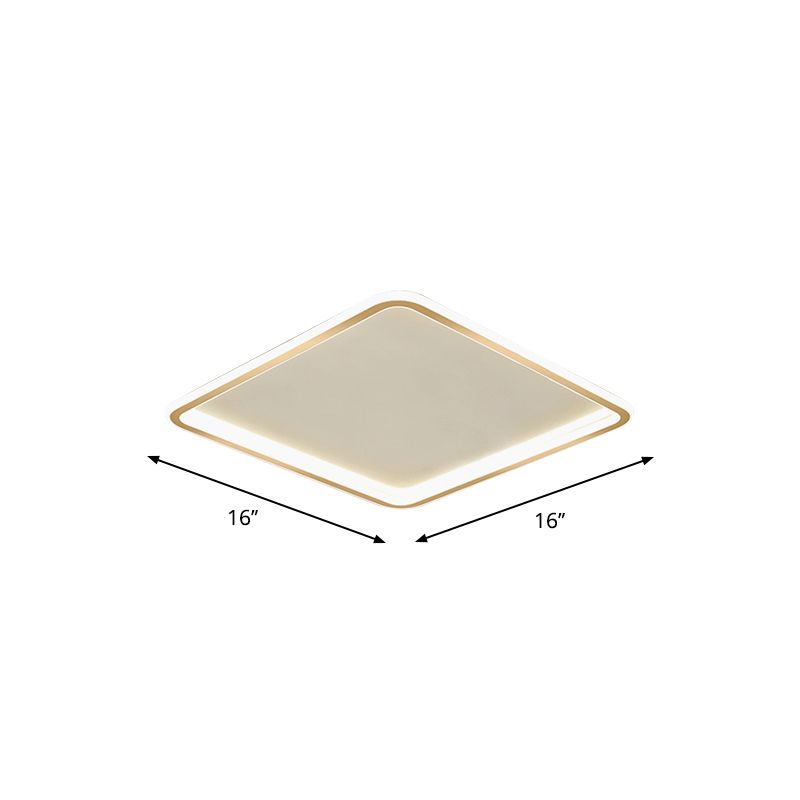 Gold Extra Thin Square Ceiling Lamp Minimalism Acrylic LED Flush-Mount Light in Warm/White Light, 16"/19.5"/23.5" Width
