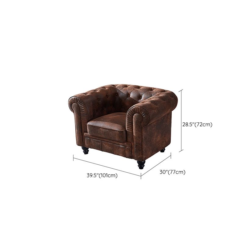 Chesterfield Dark Brown Sofa Apartment Tuxedo Arm Loveseat Genuine Leather Sofa