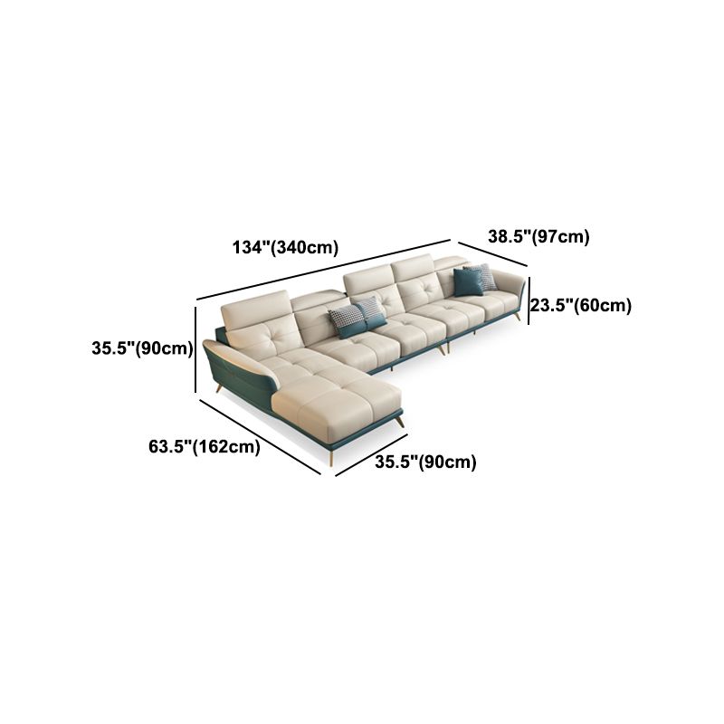 Tuxedo Arm Sectional Sofa 35.43"High Genuine Leather Tufted Split-Back Sofa