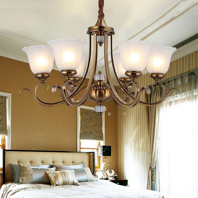 Bronze 3/6/8 têtes suspendues lustre suspendu traditionnel en verre soufflé en verre floral