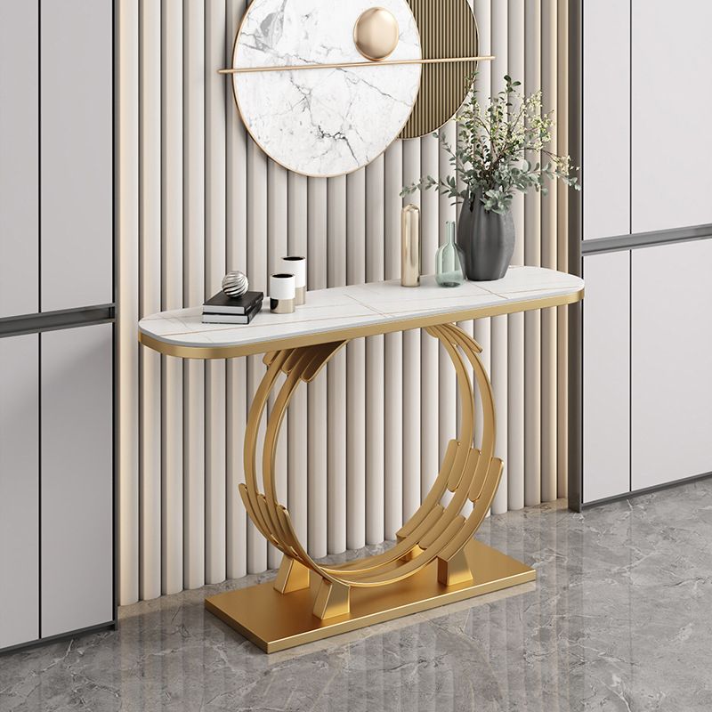 31.5-inch Tall Marble Console Table Glam Oval Accent Table with Shelf