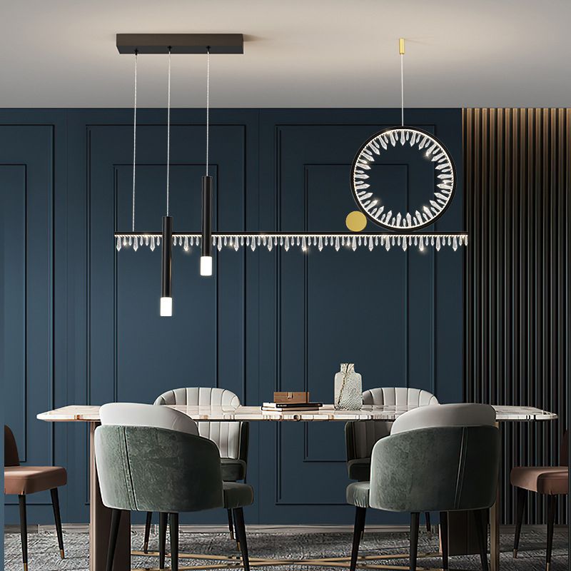 Crystal Linear Island Lamp Simplicity LED Suspension Light for Dining Room