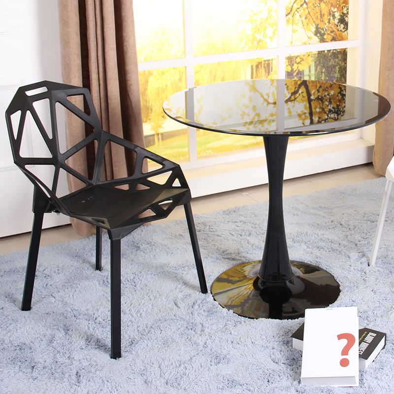 Contemporary Style Home Tempered Glass Dining Table Round Shape Table with Pedestal Base