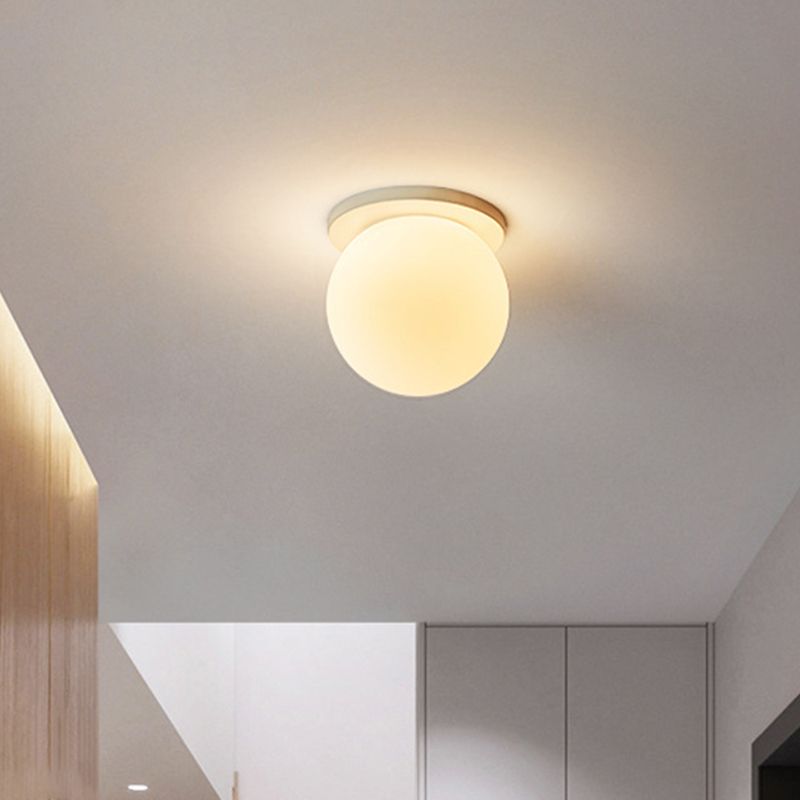 Glass Globe Flush Mount in Modern Concise Style Lacquered Iron Ceiling Light in White
