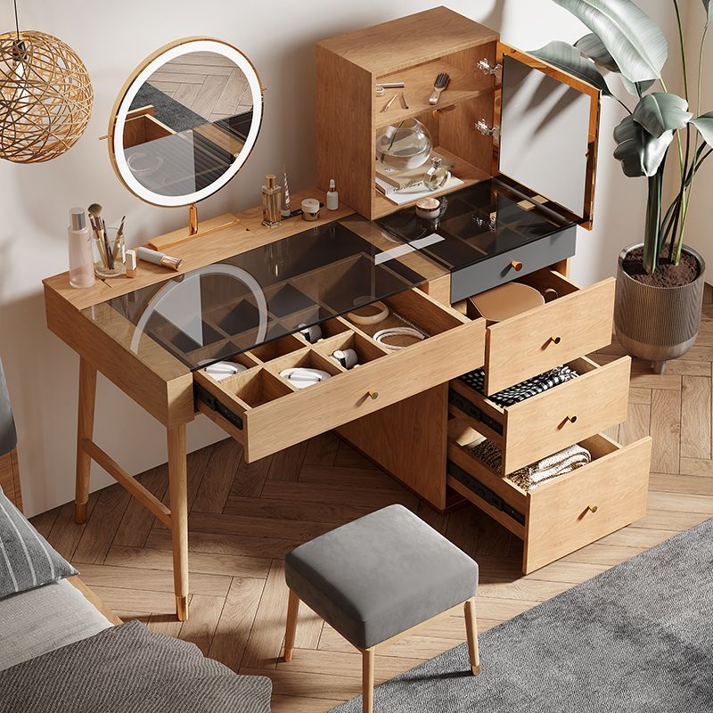 Scandinavian Makeup Vanity Table with Mirror and Stool for Bedroom