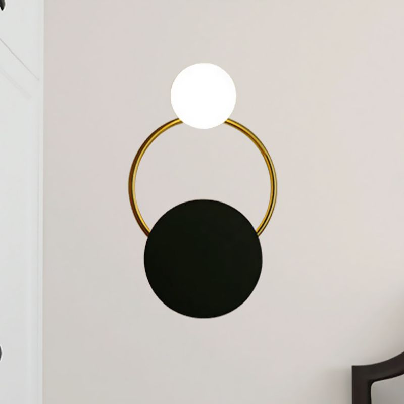 Black and Gold Round Wall Lighting Modern 1-Light Metallic Wall Mount Sconce for Bedside
