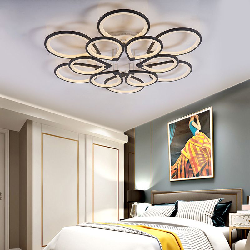 Anneau Petal LED Plafond Mount Light Salon Room moderne neutre / plafond chaud / blanc en noir