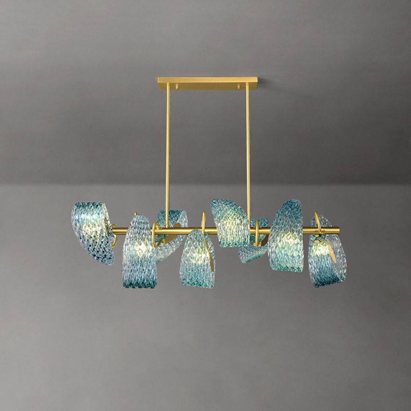 Modern Metal Ceiling Light Flower Shape Island Light with Glass Shade for Living Room