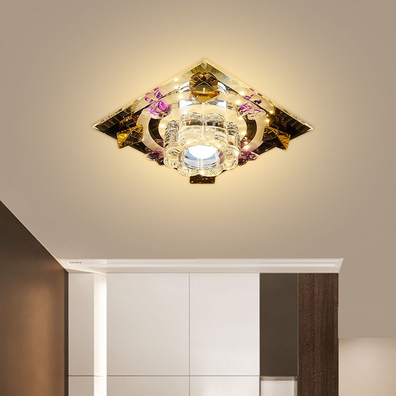 Modern Flower Flush Mount Lighting Clear Crystal LED Corridor Close to Ceiling Lamp in Chrome