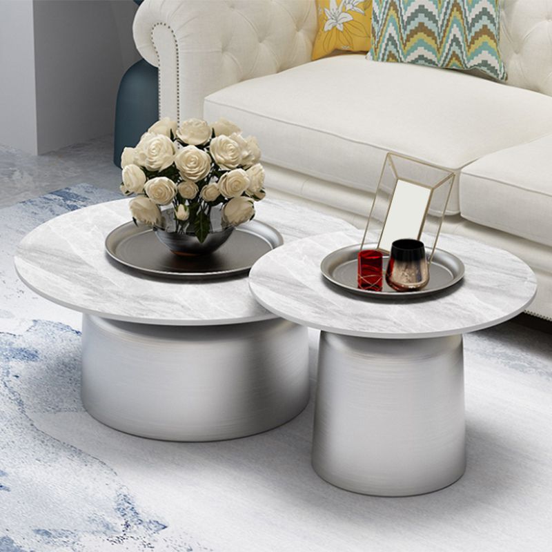 Glam Round Slate Cocktail Table Tray Top Brushed Metal Coffee Table