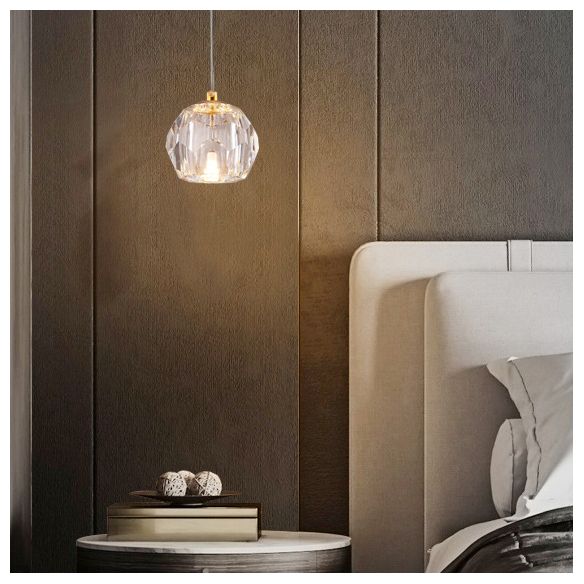 Simplicity Globe Pendant K9 Crystal Dining Room Hanging Ceiling Light in Brass