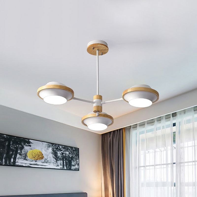 Luz de techo de ovnis blanca Minimalista 3/6 Bulbos de hierro Semi Flush Mount con marco de madera redondo