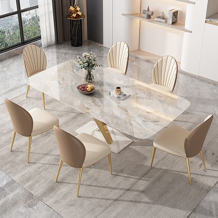 White Stone Dining Table Household Small Apartment Dining Furniture with Pedestal Base