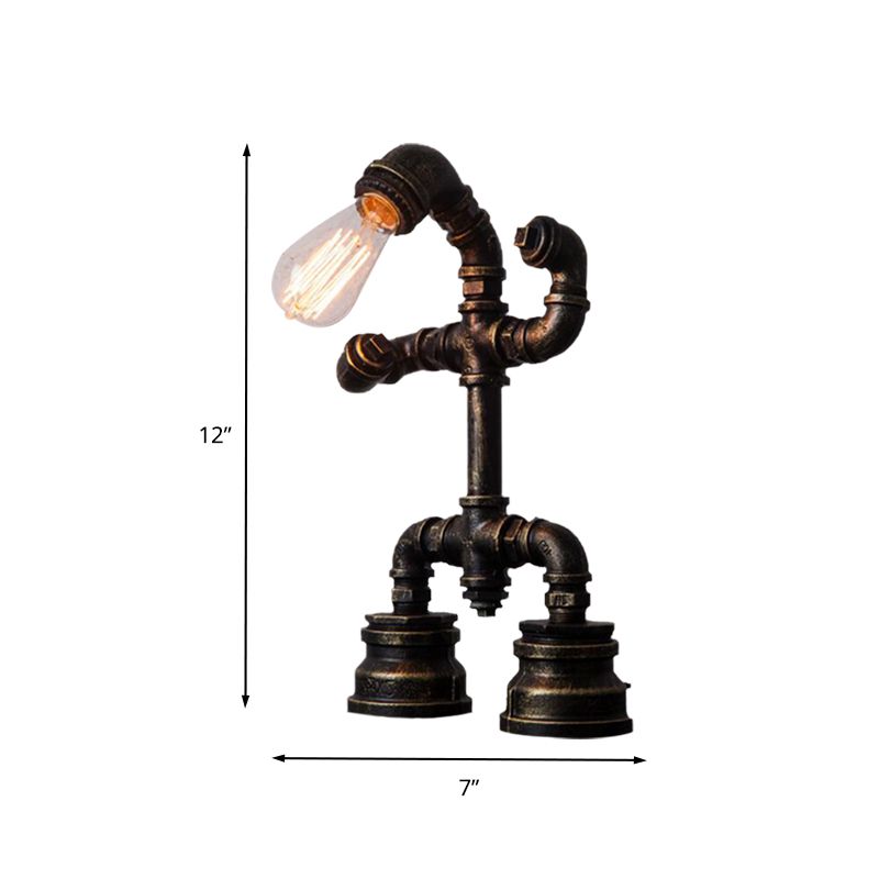 1 Light Robot Pipe Small Desk Light Rustic Black Iron Night Table Lamp with Plug-In Cord