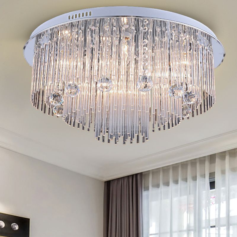 Tiered Flush Mount Modernism Crystal 5/9/14 Heads Stainless-Steel Ceiling Light Fixture, 19.5"/23.5"/31.5" Wide
