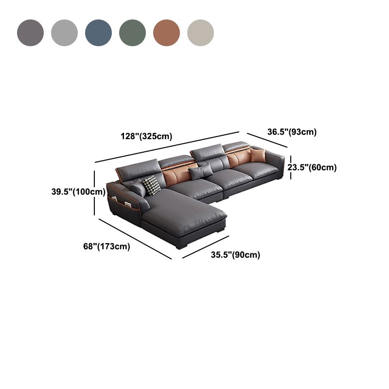 Contemporary Faux Leather Sectional with Storage Flared Arm for Living Room