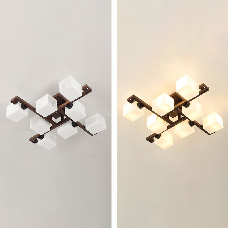 Modern Style Ball Shape Flush Mount Wood Ceiling Light in Brown for Living Room