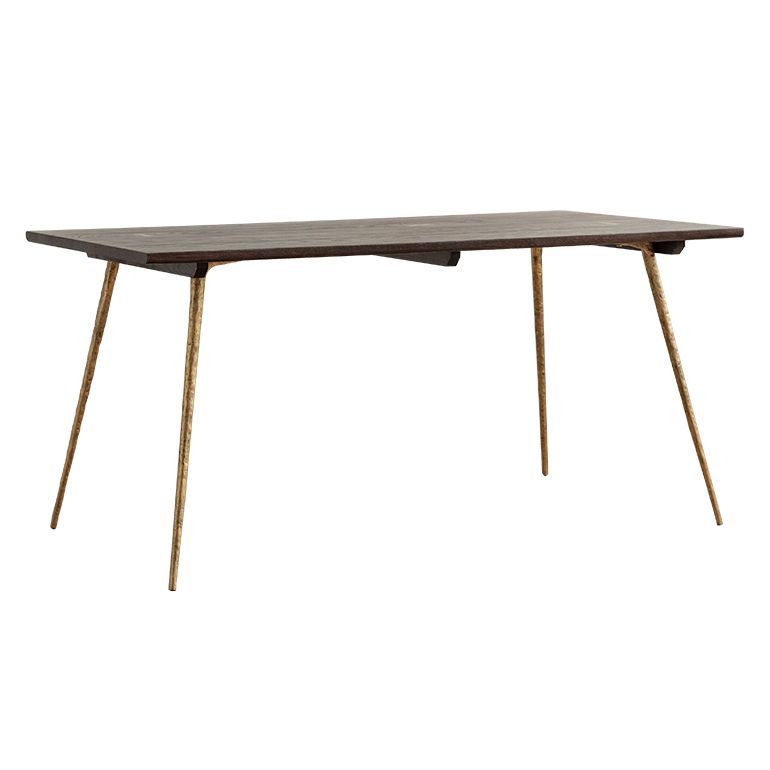 Mesa de comedor rectangular de madera de roble maciza en tono marrón, mesa industrial de 4 patas para comedor