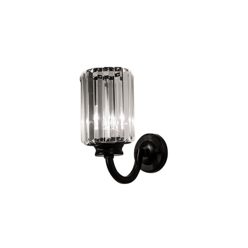 Clear Crystal Drum Wall Lamp Modernist 1 Light Sconce Light Fixture with Metal Curved Arm in Black