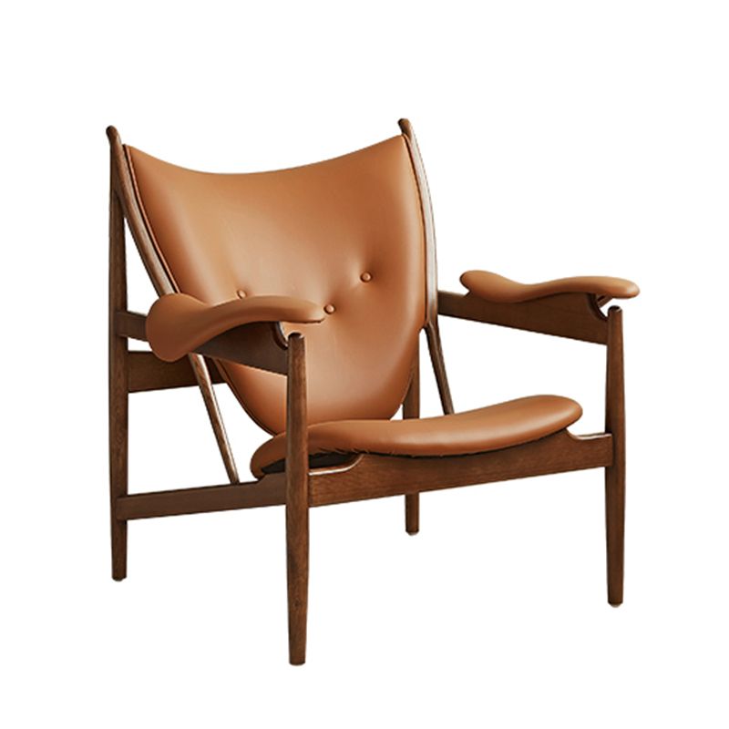 Square Arms Side Chair Genuine Leather Lounge Chair for Living Room