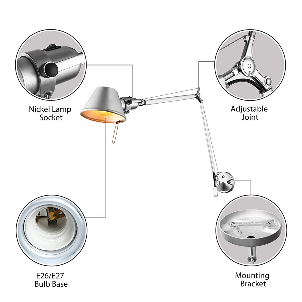 Retro -sich verjüngte Wandbeleuchtung 1 Glühbirnenmetallische Wandmontagelampe mit Schwungarm in Schwarz/Chrom für den Untersuchungsraum